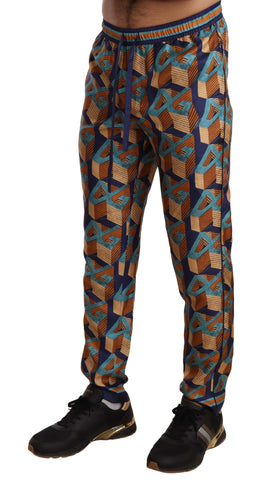 Multicolor patterned silk joggers pants by Dolce & Gabbana, featuring a vibrant, stylish design with a relaxed fit.