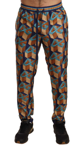 Multicolor patterned silk jogger pants by Dolce & Gabbana featuring a stylish, vibrant design and relaxed fit.