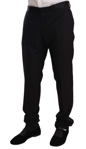 Black wool formal tuxedo trouser pants by Dolce & Gabbana, tailored fit with a sleek, polished appearance.