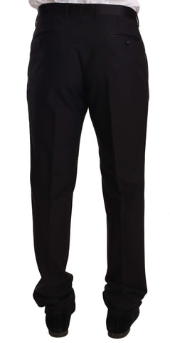 Black wool formal tuxedo trouser pants by Dolce & Gabbana, tailored fit with sleek design and classic style.