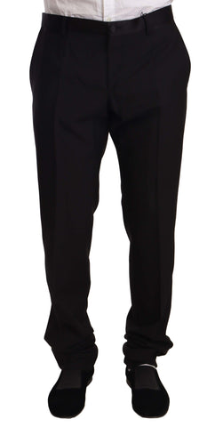 Black wool formal tuxedo trouser pants by Dolce & Gabbana, tailored fit with classic design and sleek finish.