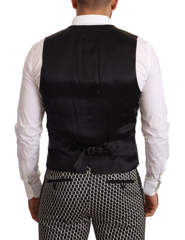 Dolce & Gabbana black and white check 3-piece Martini suit set, including jacket, vest, and pants, on a mannequin.