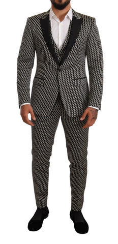 Black and white check Martini suit by Dolce & Gabbana, 3-piece set featuring tailored jacket, trousers, and vest.