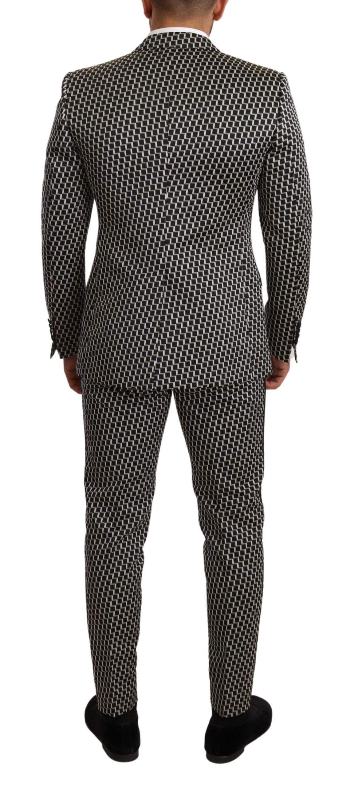 Dolce & Gabbana Black and White Check 3-Piece Martini Suit set, featuring tailored jacket, trousers, and vest.