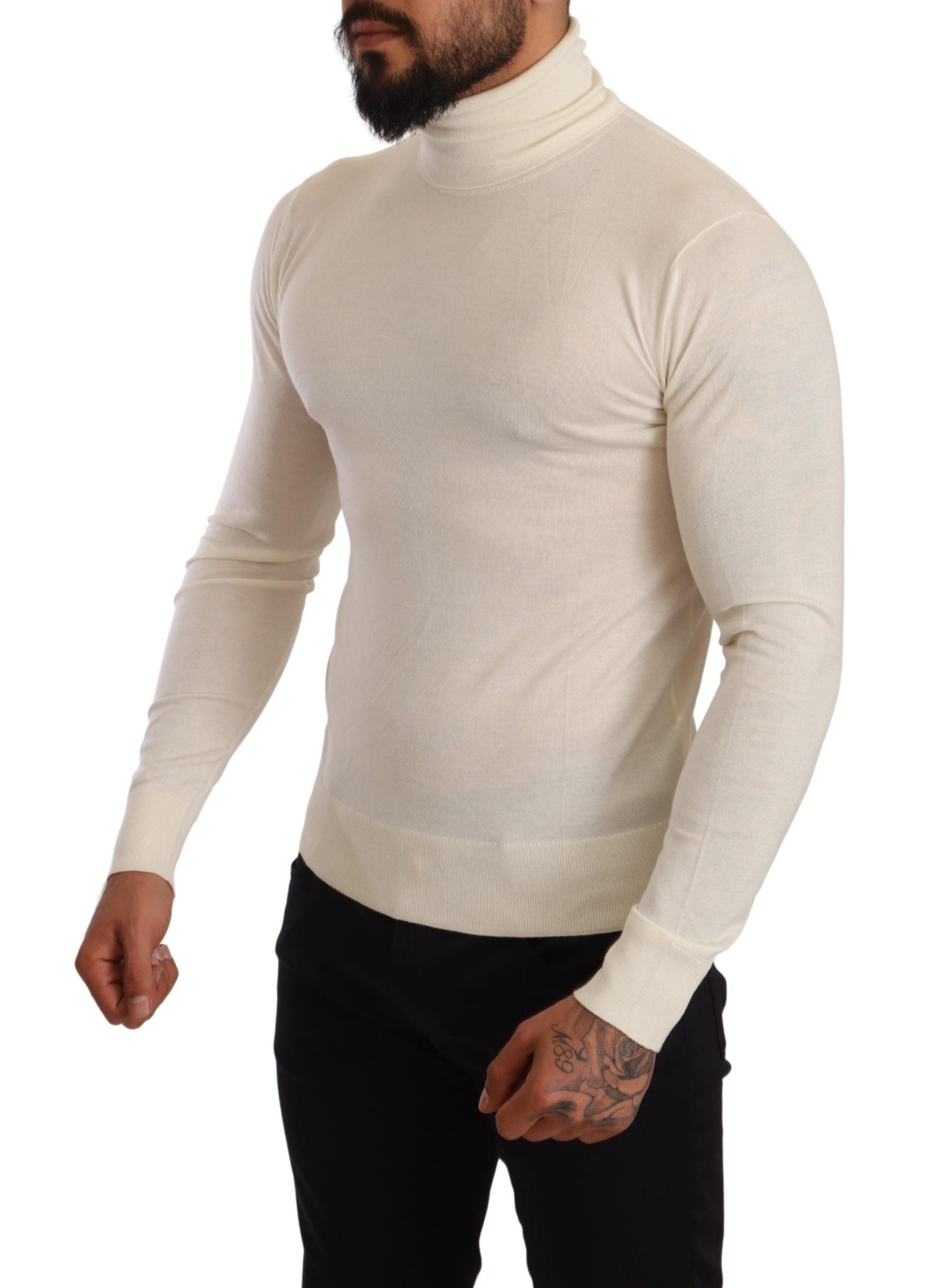 Cream cashmere turtleneck pullover sweater by Dolce & Gabbana, featuring a soft, cozy knit and classic turtleneck design.