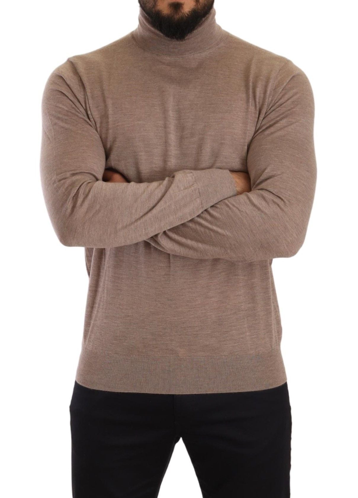 Brown Dolce & Gabbana cashmere turtleneck pullover sweater with a cozy, fitted design and ribbed collar.