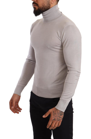 Gray cashmere turtleneck pullover sweater by Dolce & Gabbana, soft knit fabric with a classic fit and ribbed collar.