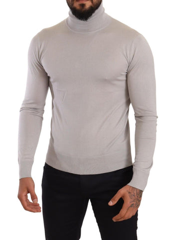 Gray cashmere turtleneck pullover sweater by Dolce & Gabbana, showcasing soft fabric and classic fit.