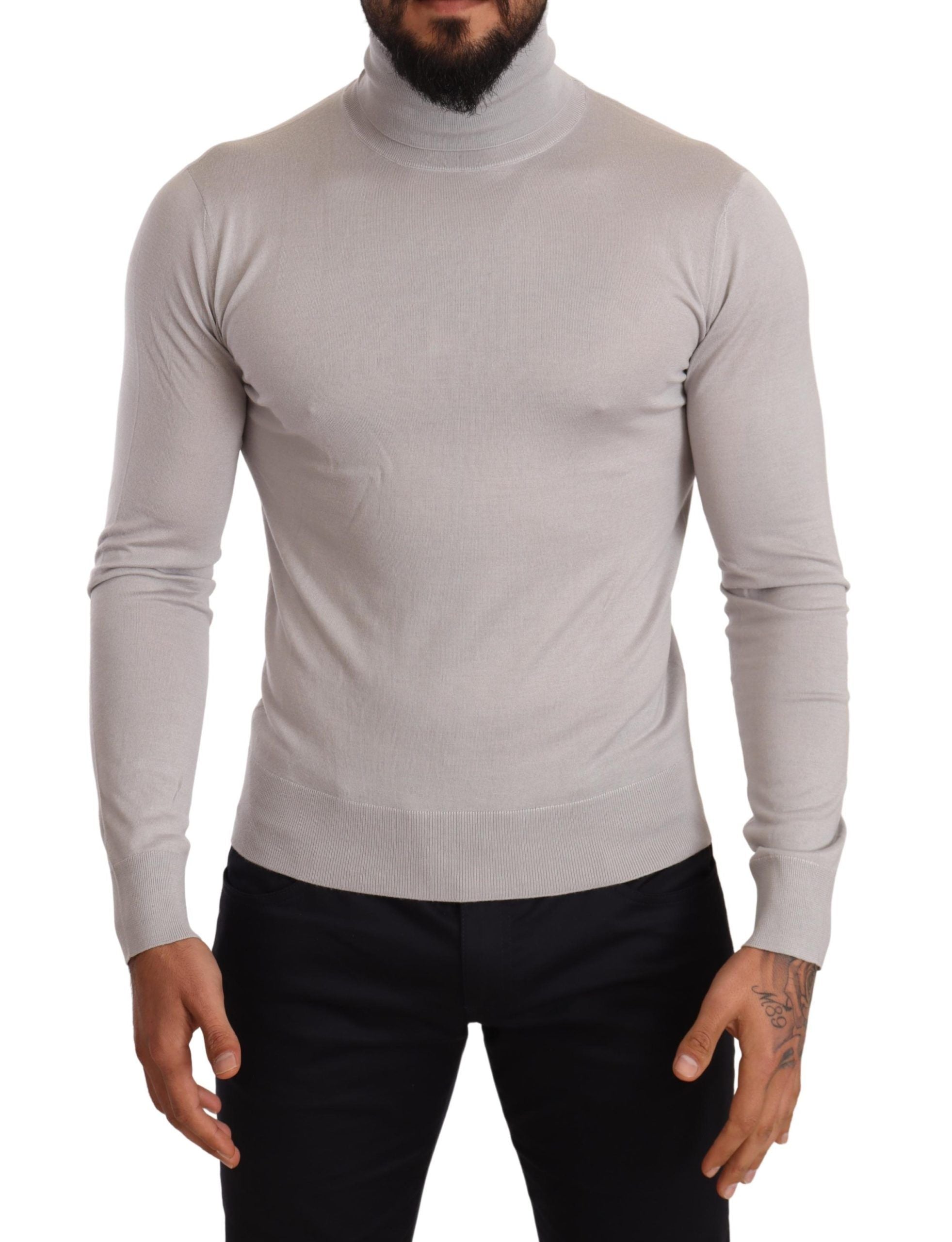 Gray cashmere turtleneck pullover sweater by Dolce & Gabbana, featuring a soft knit fabric and classic fit.