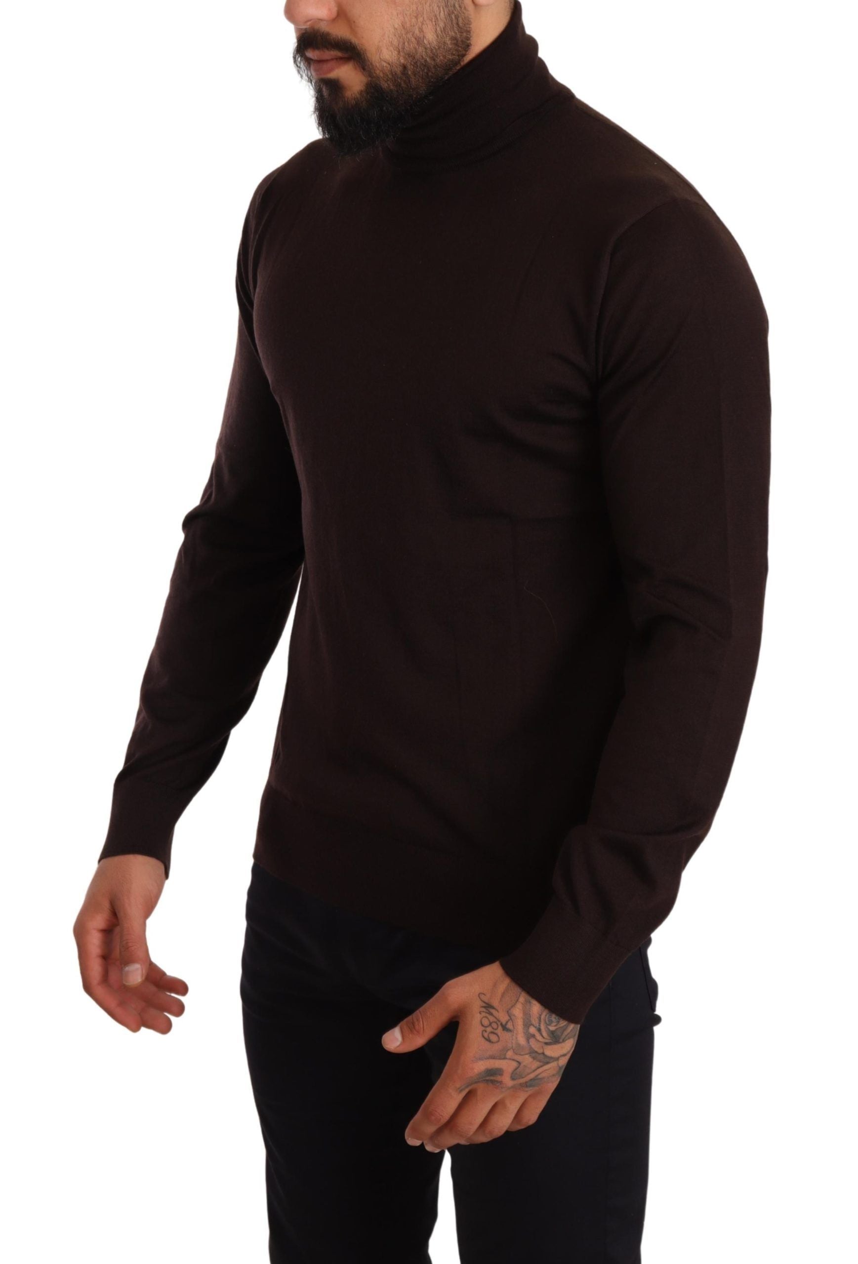 Brown Dolce & Gabbana cashmere turtleneck sweater, cozy pullover with a high neckline and soft knit texture.