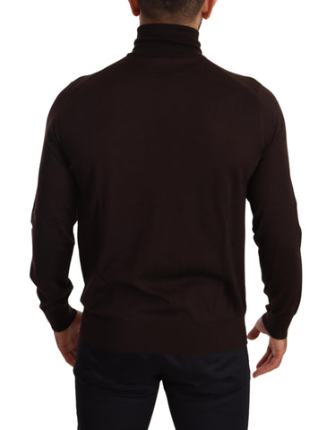 Brown Dolce & Gabbana cashmere turtleneck pullover sweater displayed on a mannequin, showcasing soft knit fabric and classic style.