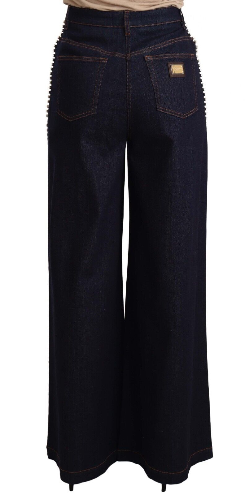 Dark blue flare jeans with crystal embellishments by Dolce & Gabbana, featuring a high-waisted fit and stylish flare leg design.