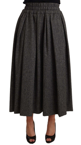 Gray wool high-waist A-line skirt by Dolce & Gabbana, showcasing a stylish, tailored design perfect for elegant outfits.