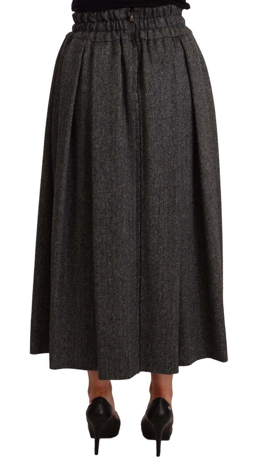 Gray wool high waist A-line skirt by Dolce & Gabbana, showcasing a tailored fit and elegant design.