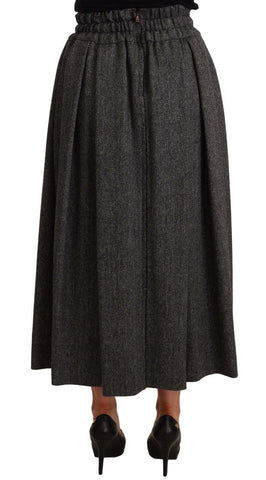 Gray wool high waist A-line skirt by Dolce & Gabbana, showcasing a tailored fit and elegant design.