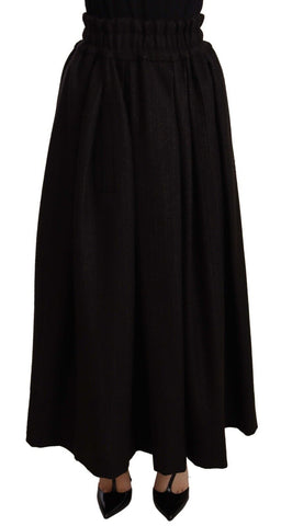 Black wool high-waist maxi skirt by Dolce & Gabbana, flowing design with a fitted high waist and elegant length.