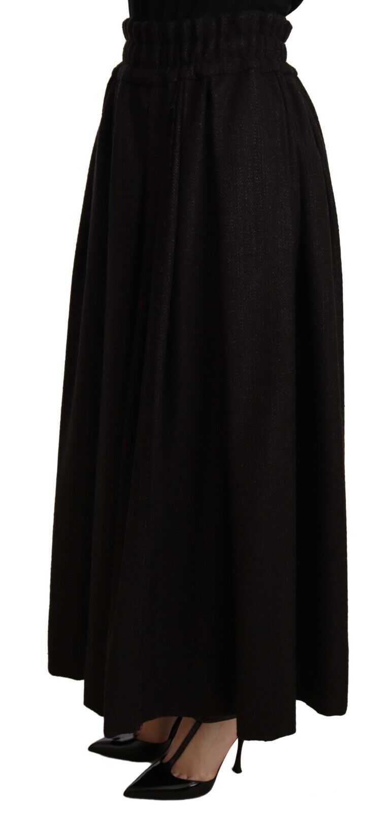 Black wool high-waist maxi skirt by Dolce & Gabbana, featuring a flowing design and elegant length.