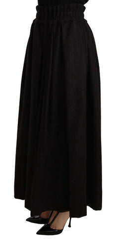 Black wool high-waist maxi skirt by Dolce & Gabbana, featuring a flowing design and elegant length.