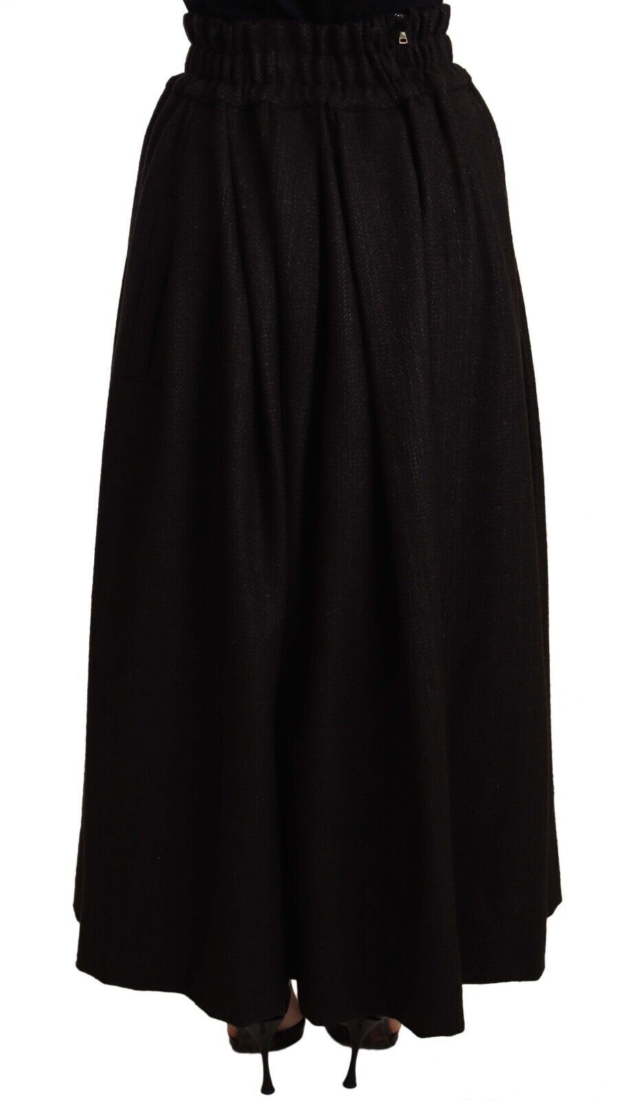 Black wool high waist maxi skirt by Dolce & Gabbana, featuring a flowing design and elegant high-rise fit.