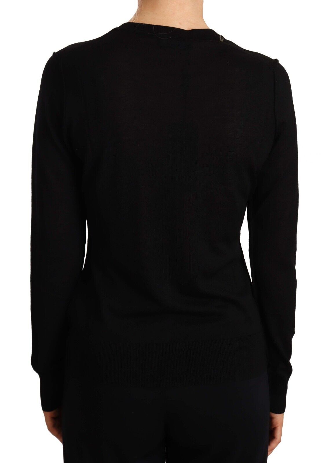 Dolce & Gabbana black wool crewneck pullover sweater with STAFF logo, cozy and stylish for casual wear.