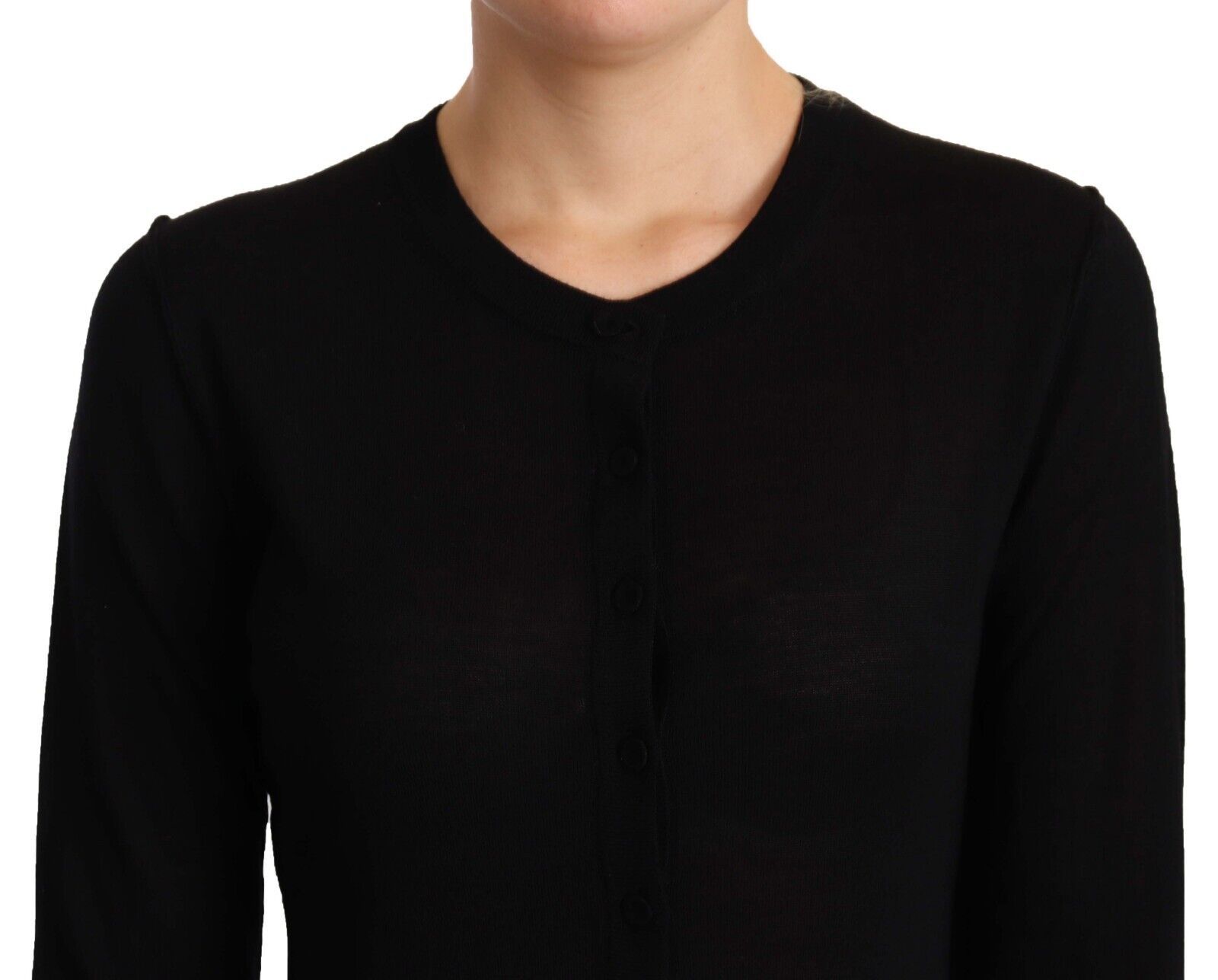 Dolce & Gabbana black crewneck wool sweater pullover with STAFF logo, cozy knit fabric, casual stylish men's clothing.