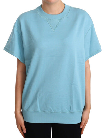Blue cotton short sleeve crew neck top by Dolce & Gabbana, shown on a model featuring classic fit and clean design.
