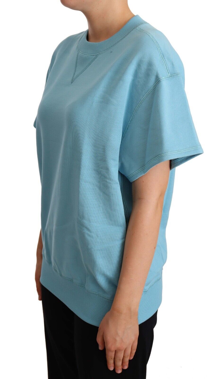 Blue cotton short sleeve crew neck top by Dolce & Gabbana, casual fashion shirt with a simple, classic design.