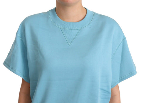 Blue cotton short sleeve crew neck top by Dolce & Gabbana, shown flat with visible stitching and classic fit.