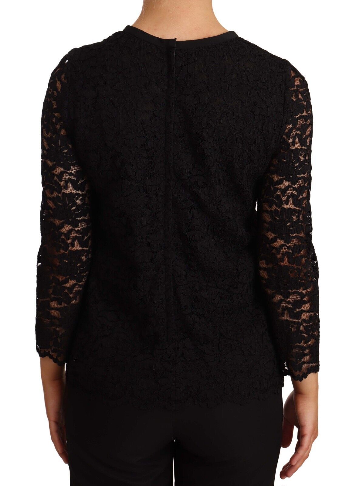 Black floral lace nylon blouse top by Dolce & Gabbana, featuring intricate lace details and a stylish, elegant design.