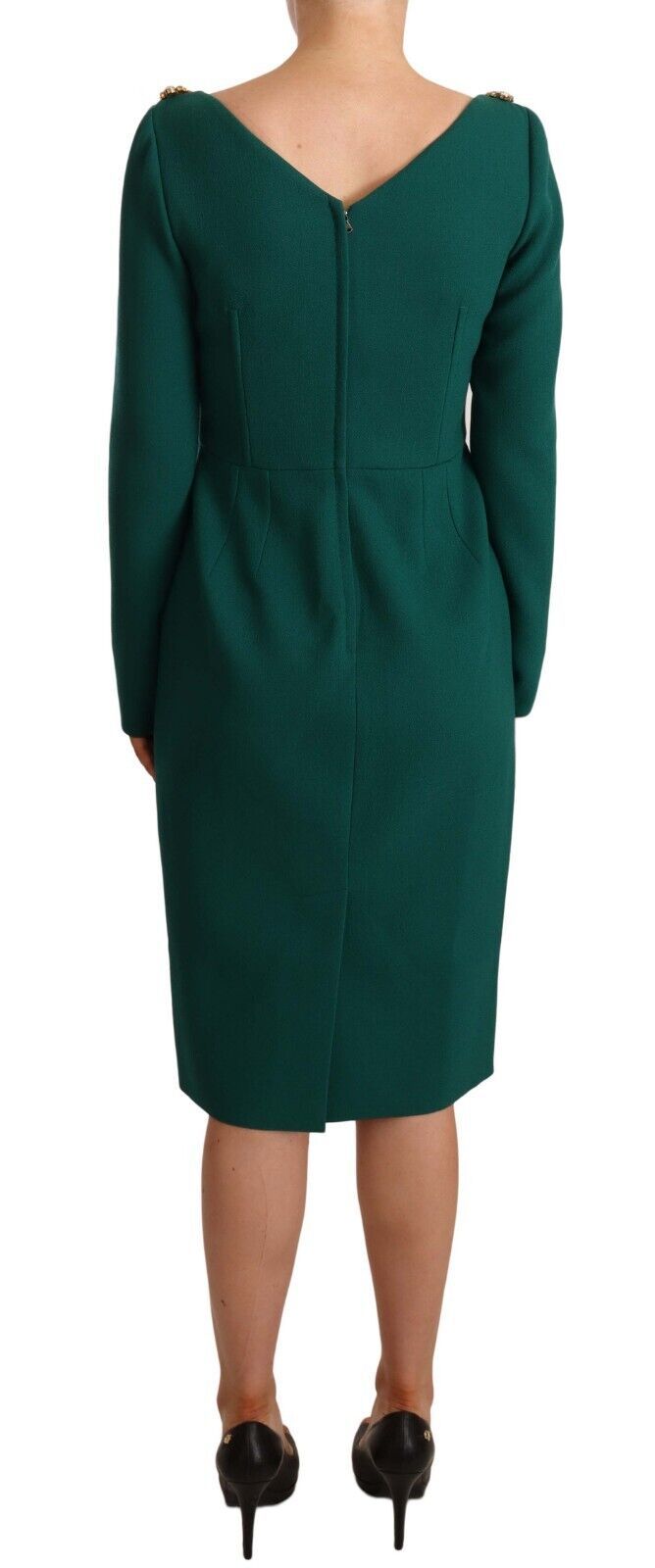 Green stretch crepe crystal midi dress by Dolce & Gabbana showcasing elegant fit and sparkling crystal details.
