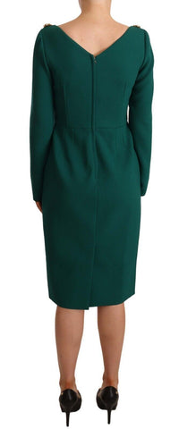 Green stretch crepe crystal midi dress by Dolce & Gabbana showcasing elegant fit and sparkling crystal details.