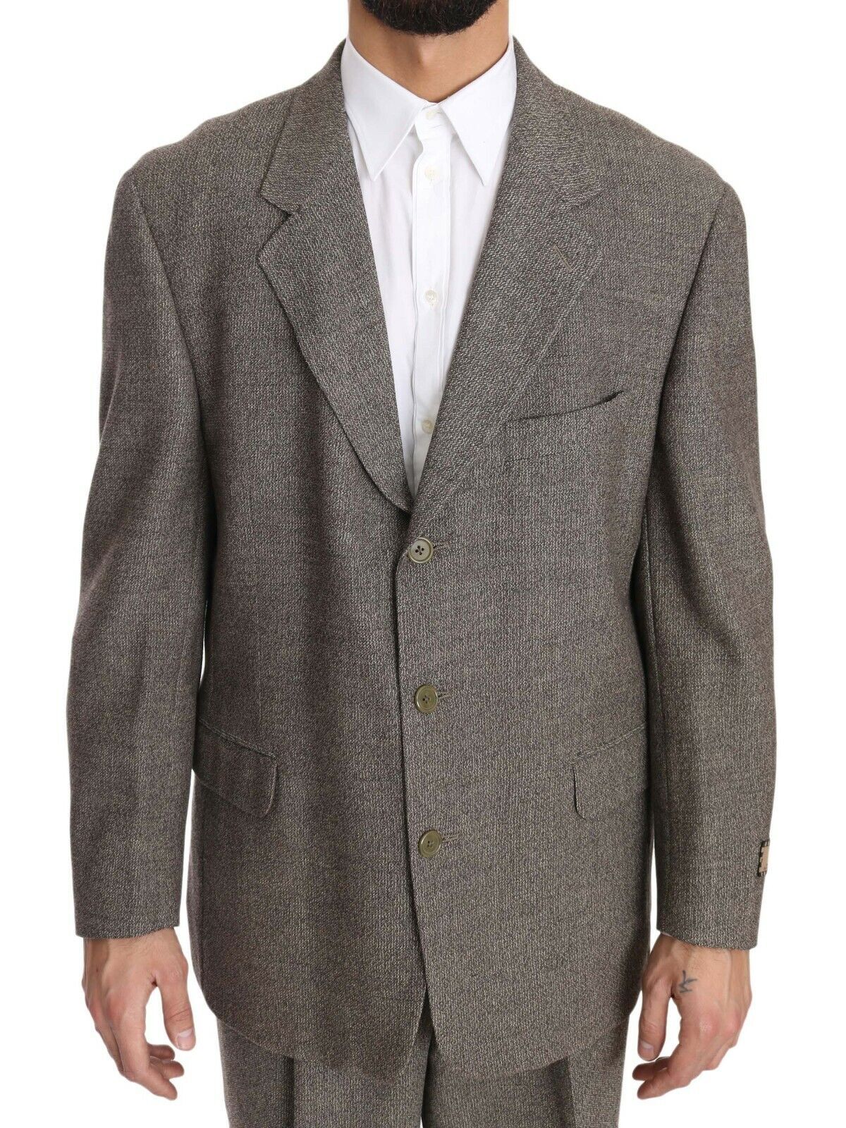 Fendi brown wool single-breasted suit jacket, tailored fit with notch lapel, front buttons, and classic formal design.