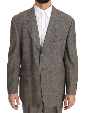 Fendi brown wool single-breasted suit jacket, tailored fit with notch lapel, front buttons, and classic formal design.