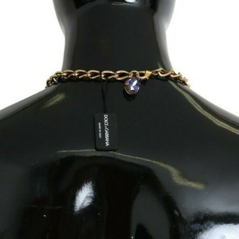 Pink gold brass pendant with purple pearl and crystal accents from Dolce & Gabbana, showcasing elegant jewelry design.