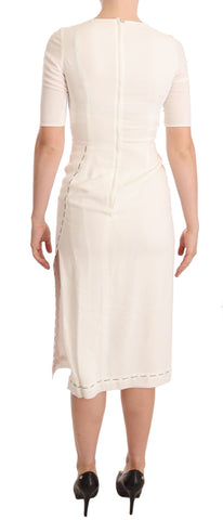 White floral printed crepe midi dress with slit by Dolce & Gabbana, featuring a flowing silhouette and elegant design.