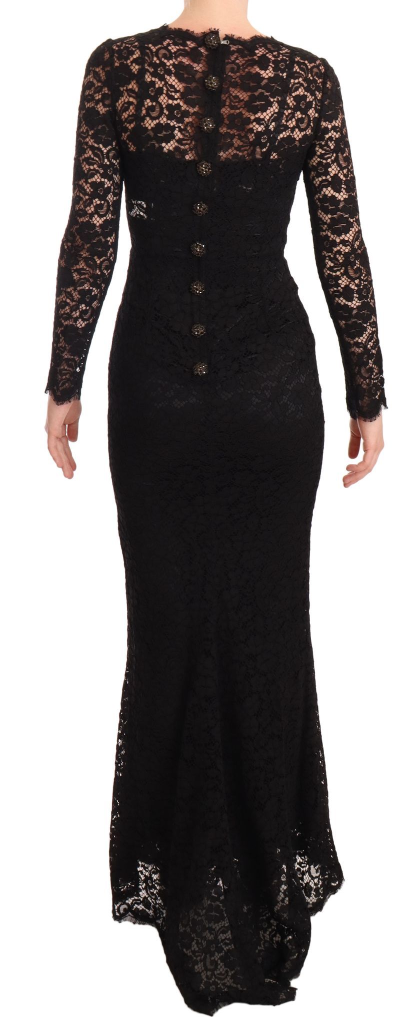 Black cotton lace mermaid long sleeves dress by Dolce & Gabbana, featuring intricate lace details and a fitted silhouette.