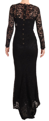 Black cotton lace mermaid long sleeves dress by Dolce & Gabbana, featuring intricate lace details and a fitted silhouette.