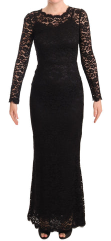 Black cotton lace mermaid long sleeves dress by Dolce & Gabbana, featuring intricate lace details and a fitted silhouette.