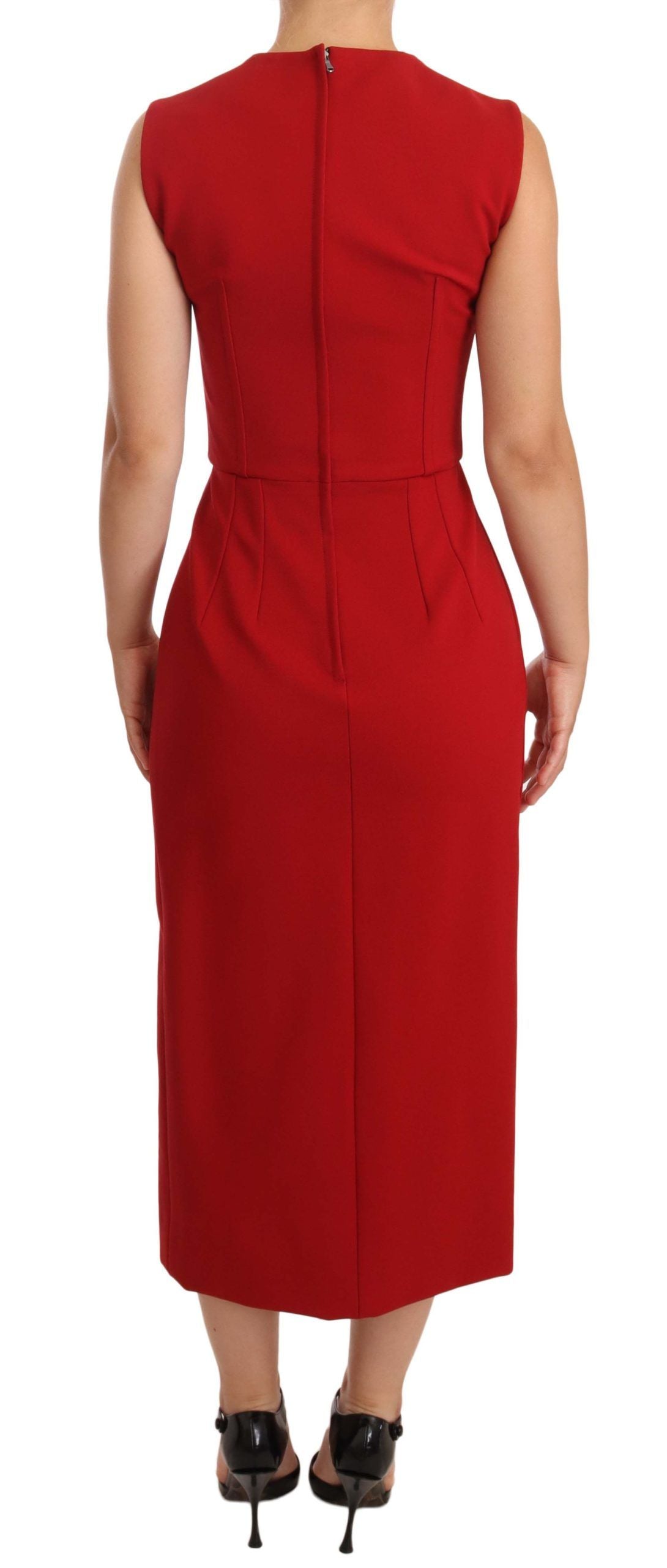 Red sweetheart sleeveless midi stretch dress by Dolce & Gabbana, featuring a fitted design and elegant style.