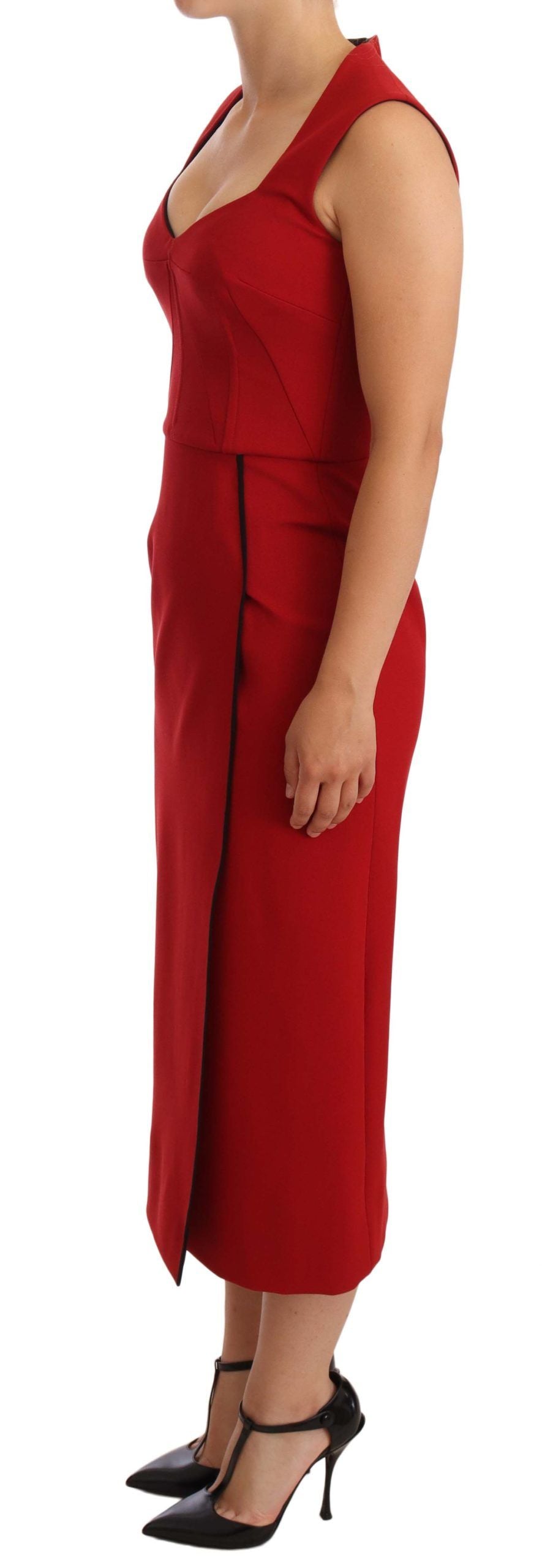 Red sweetheart sleeveless midi stretch dress by Dolce & Gabbana, featuring a fitted bodice and flowing skirt.