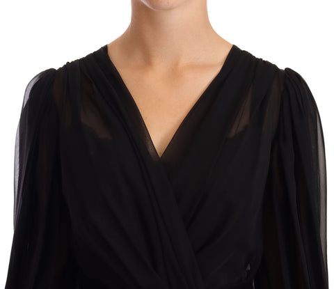 Black mesh pleated mini silk stretch dress by Dolce & Gabbana, featuring a fitted silhouette and stylish design.