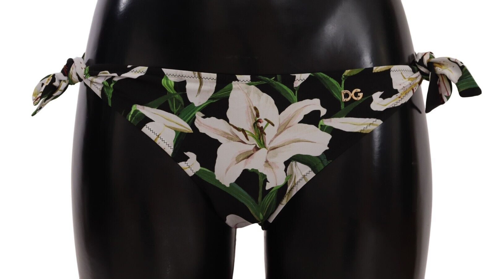 Black Lily print bikini bottom by Dolce & Gabbana, featuring a stylish swimwear design with floral pattern and high-quality fabric.