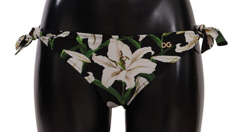 Black Lily print bikini bottom by Dolce & Gabbana, featuring a stylish swimwear design with floral pattern and high-quality fabric.