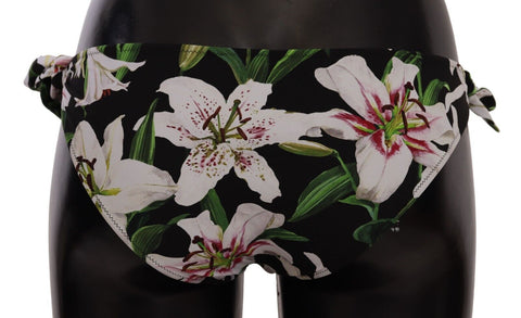 Black Lily print bikini bottom from Dolce & Gabbana, stylish swimwear with a vibrant floral pattern, designed for beach or pool wear.