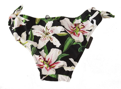 Black Lily print bikini bottom from Dolce & Gabbana, stylish swimwear with a fitted design and floral pattern.