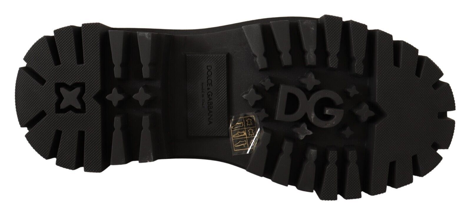 Black leather combat boots with silver studs from Dolce & Gabbana, featuring a rugged combat style and lace-up design.