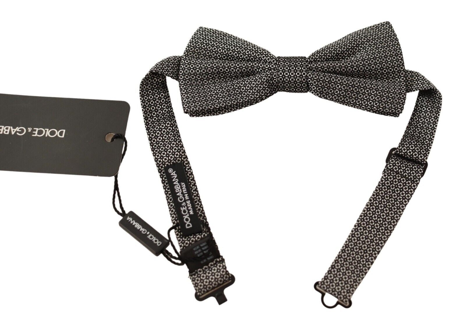 Multicolor patterned adjustable neck papillon bow tie by Dolce & Gabbana, featuring vibrant design and classic bow shape.