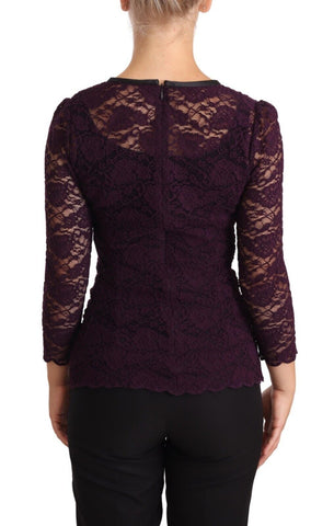 Purple lace long sleeve blouse by Dolce & Gabbana, featuring intricate lace details and a fitted design.