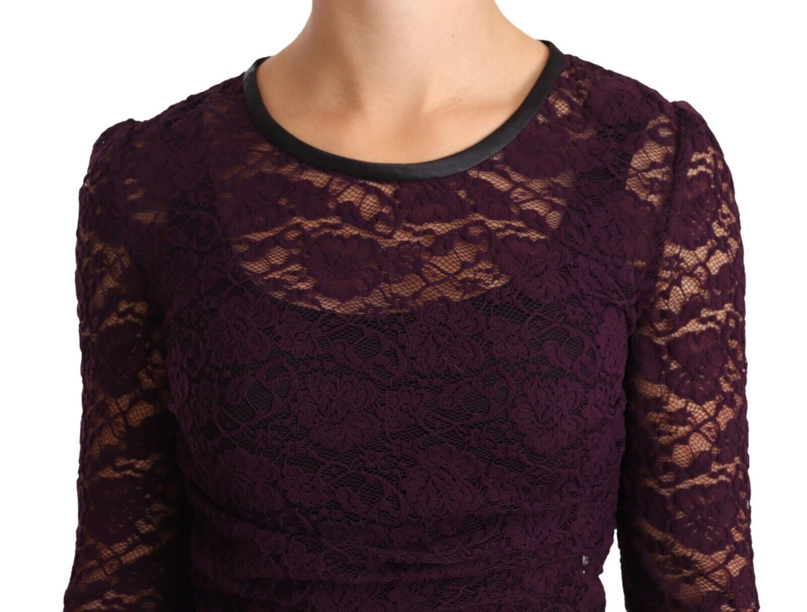 Purple lace long sleeve blouse by Dolce & Gabbana, featuring intricate lace fabric and elegant design.