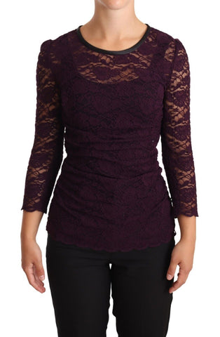 Purple lace long sleeve blouse by Dolce & Gabbana, featuring intricate lace details and a stylish, elegant fit.